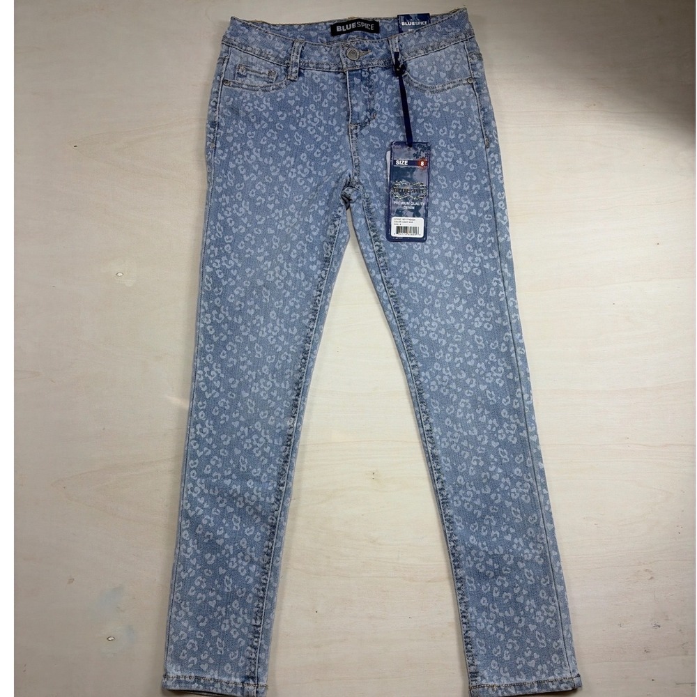 Blue Spice Girls Skinny Jeans Light Ava Leopard Print Denim Size 8